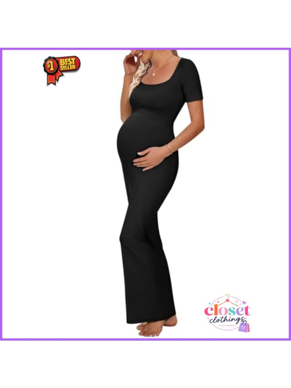 Ribbed Modal Maternity Maxi Dress Square Neck Baby Shower Bodycon